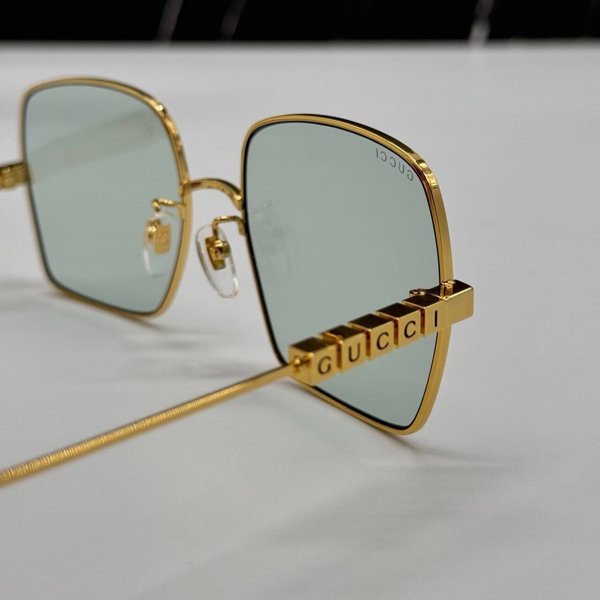 NEW GG1434S 003 GUCCI GOLD GREEN SQUARE METAL WOMEN GUCCI