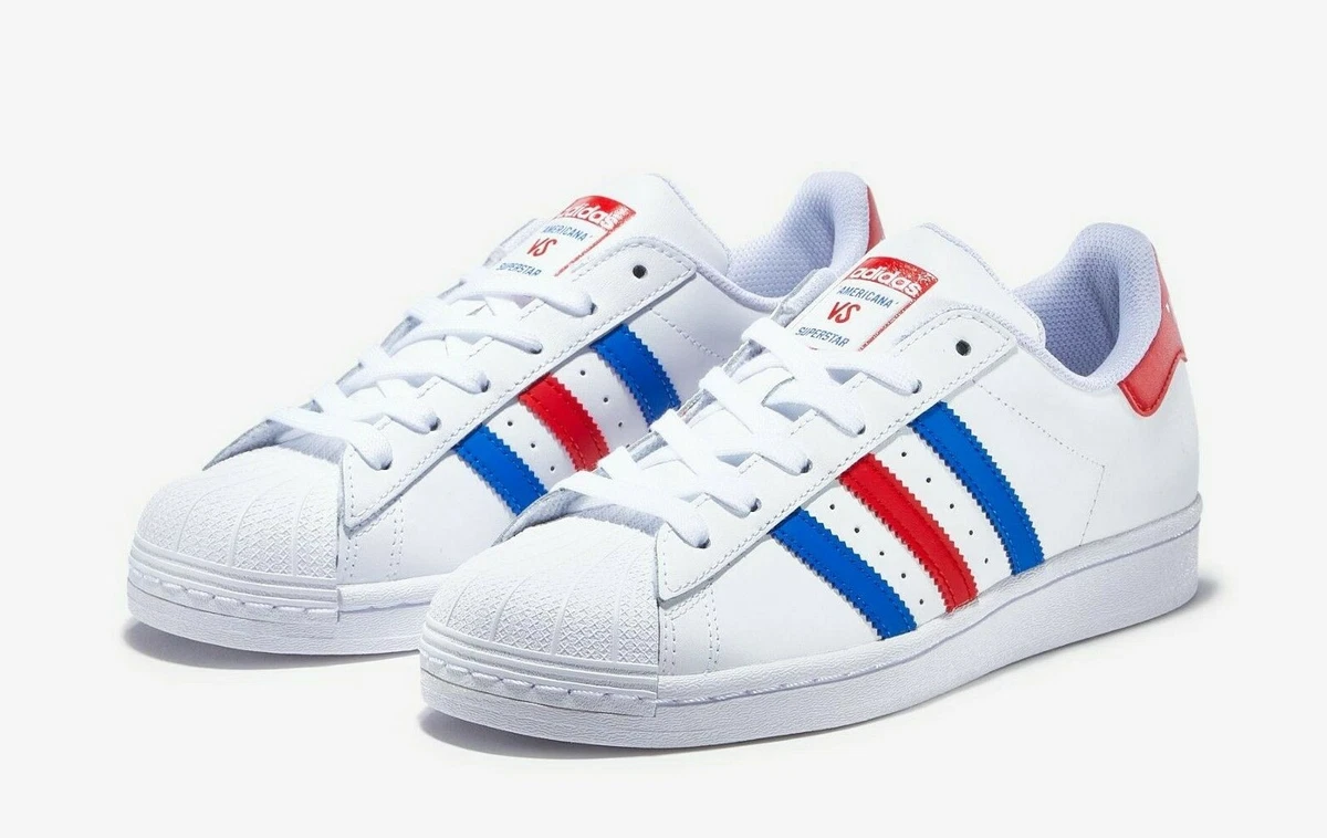 Adidas superstar womens white shop and blue