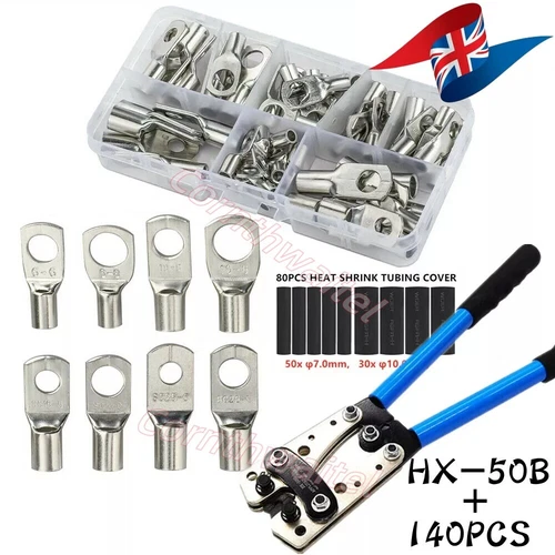 Heavy Duty Battery Cable Crimping Tool Wire Lug Crimper Terminal Copper Lugs Kit - Picture 24 of 30