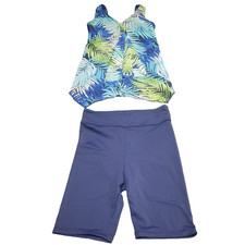 Denim Co Beach V-Neck Handkerchief Tankini with Bike Short Size 4 Navy Printed