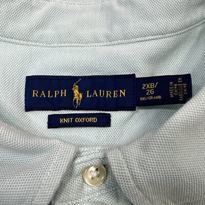 Ralph Lauren Polo Shirt Men 2XB Big Blue Knit Oxford Flesh