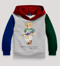 NWT POLO BEAR RALPH LAUREN COTTON BLEND FLEECE HOODIE GREY HEATHER 3T 32-35 LBS