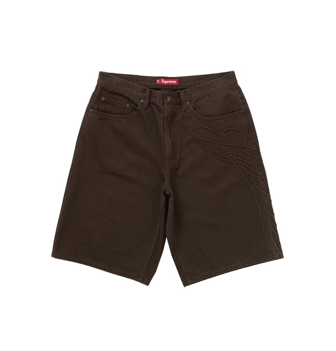 In-Hand Supreme Script Baggy Denim Short Washed Brown Size In-Hand Supreme Script Baggy Denim Short Washed Brown Size