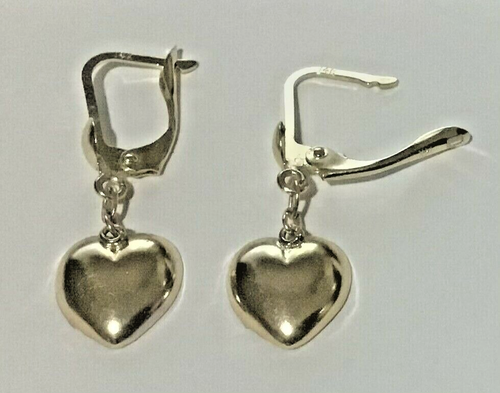 New 14k Gold Hanging ShinyHEART Euroback Earrings - Picture 2 of 2