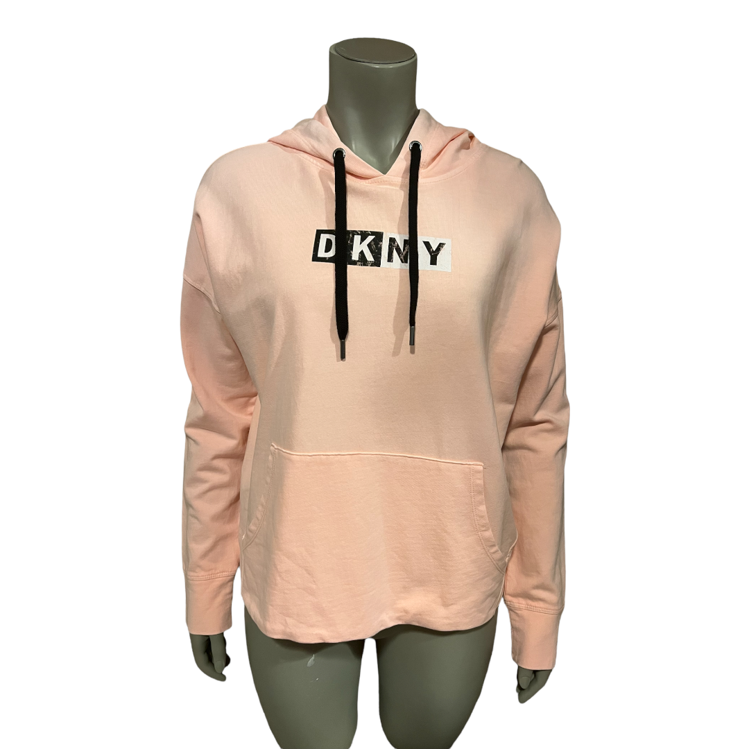 DKNY Sport Orange Pigment Dyed Two Tone Logo Distressed Hoodie
