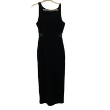 Jazz II Womens Midi Dress Sleeveless Mesh Cutout Black