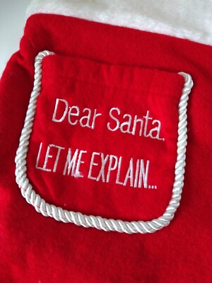 Vtg Felt Christmas Stocking fur Rope embroidered Santa Let Me explain Pocket