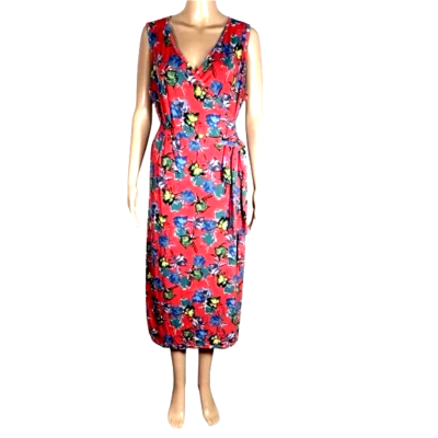 Renee C Womens Dress Size 2X Red Sleeveless Floral Wrap V Neck