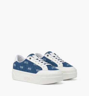MCM Women's Skyward Platform Sneakers In MCM SOMMER Denim White Blue 40EU