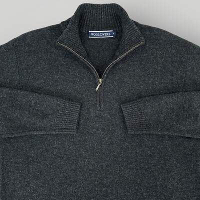 Woolovers Sweater Mens Medium Gray 100% Wool Quarter Zip Long Sleeve Mock Neck