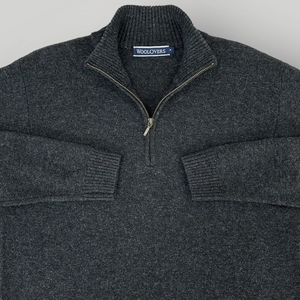 Suéter Woolovers Para Hombre Gris Medio 100% Lana Cuarto Cremallera Manga Larga Cuello Simulado Foto 3 de 4