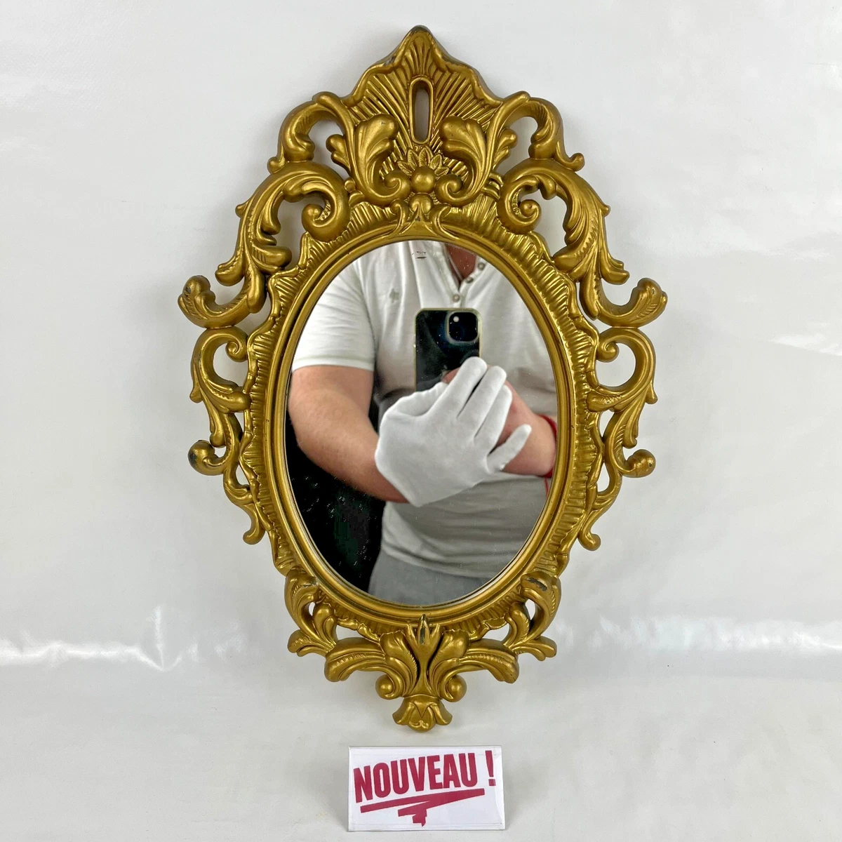 Ancien et magnifique miroir oval couleur doré déco murale