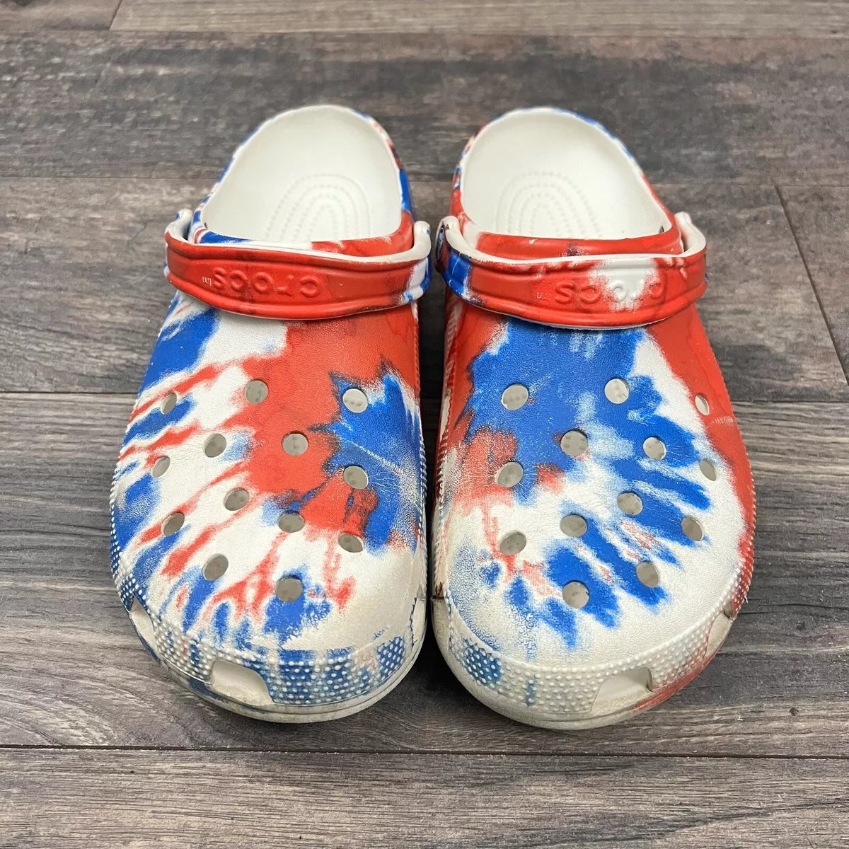Blue red best sale and white shoes