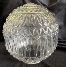Globe Ceiling Vintage Diamond Point Pressed Glass 8” T - 4” Fitter Pendant Swag