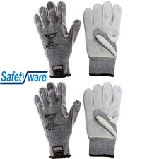 2 Pair Safetyware Heavy Duty Level 5 Cut Resistant Leather Palm Work Gloves Bulk