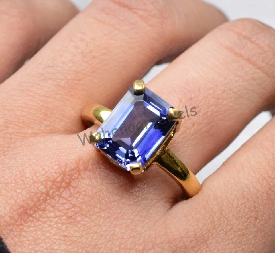 Anillo de boda natural de plata de ley 925 con zafiro azul de Ceilán certificado Foto 3 de 4