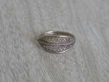 VTG Sterling Silver 925 Filigree Swirl Oval Band Ring Sz 7.5 Gold Tarnish READ