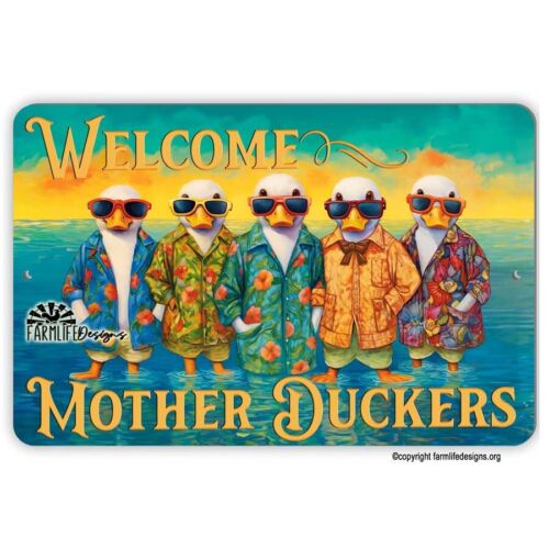 Bienvenue mère canards ! Drôle canards en lunettes de soleil, chemises, signe 8x12 fait main - Photo 1 sur 2