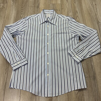 Brooks Brothers Regent Fit Dress shirt Large White Blue Striped Long Sleeve*