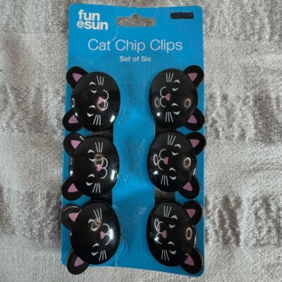 6pk Black Cat Fun in thr Sun Bag Clips - Great for chip bags, food storage, etc