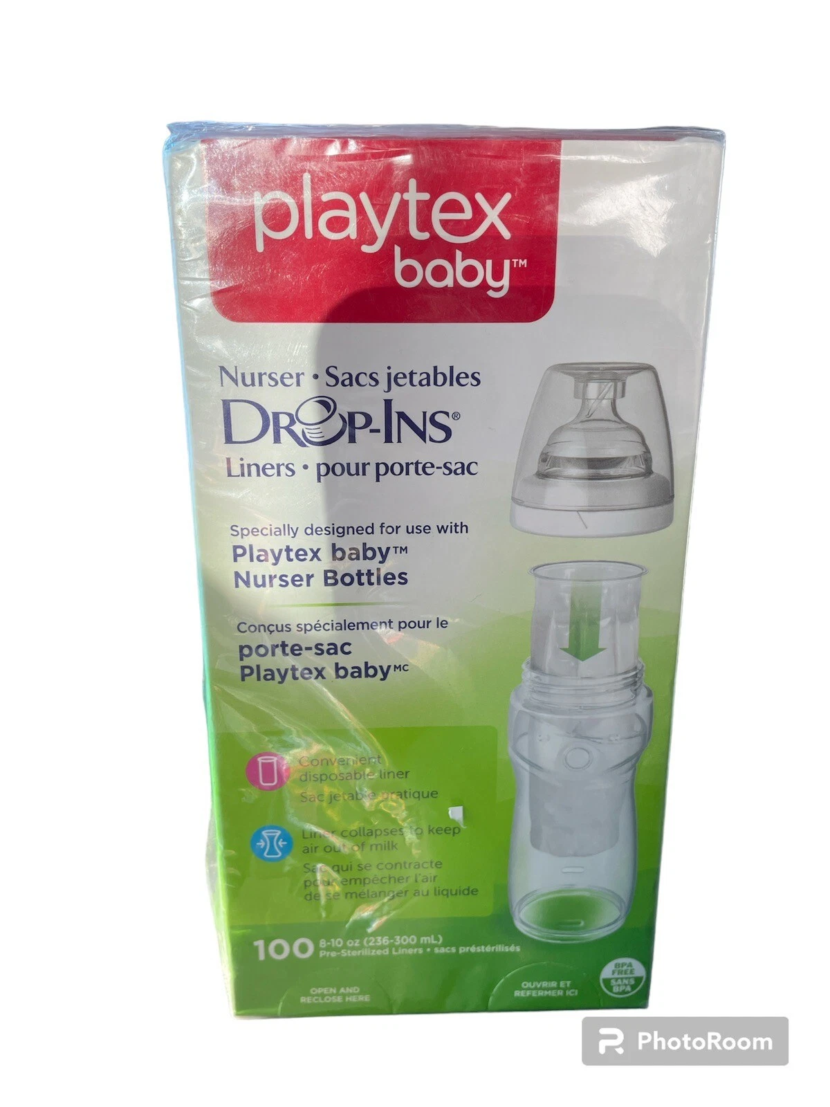 Playtex Drop-ins Nurser Bottles Liners 8-10 oz 100 Count NIB Sealed