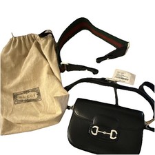 Gucci Small Black Crossbody Bag w/ Web Strap, WHITE Hardware, Dust Bag