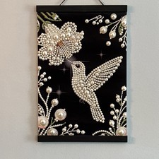 Completed And Framed Pearl Diamond Art Hummingbird And Flower
