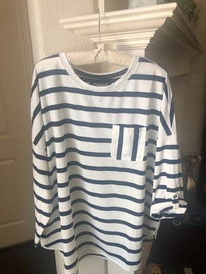 Cupio Ivory and Navy Blue Long Sleeve Top - Size 3X