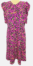 Kate Spade NY Marker Floral A-line Short Dress Puff Sleeves Pink Yellow Size 14