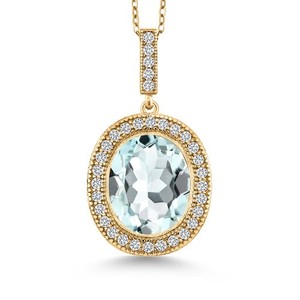 Authentic 3-6 Cttw Gemstone Birthstone Halo Necklace For Women | 18K Yellow Gold Plated