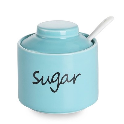 8oz Turquoise Ceramic Sugar Bowl, Porcelain Pot, Lid, Spoon, Kitchen Storage
