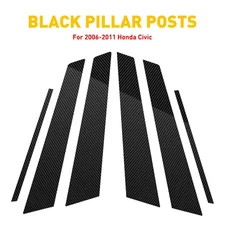 Black Window Pillar Door Trim Piano Posts Cover Decors Fit Honda 2006-2011 Civic
