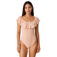 Express Pink Ruffle Bodysuit Size Medium Snap Thong M