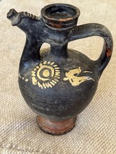 Antica brocca primitiva smaltata terracotta ungherese vino oliva due beccucci