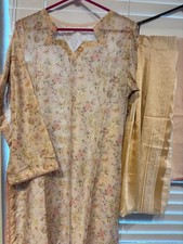 New Branded Pakistani Shalwar Kameez Golden Stitched Large to XL Stylish 3 Piece