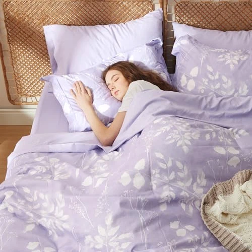  Conjunto de edredom queen size - 7 peças de roupa de cama macia floral lavanda, cama queen size  - Imagem 4 de 4