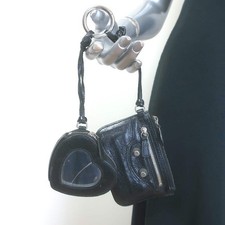 Balenciaga Le Cagole Keychain Card Holder & Coin Purse Black Leather