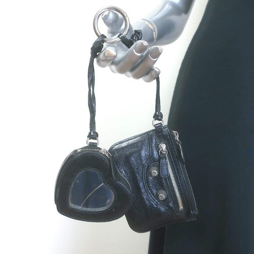 Balenciaga Le Cagole Keychain Card Holder & Coin Purse Black Leather