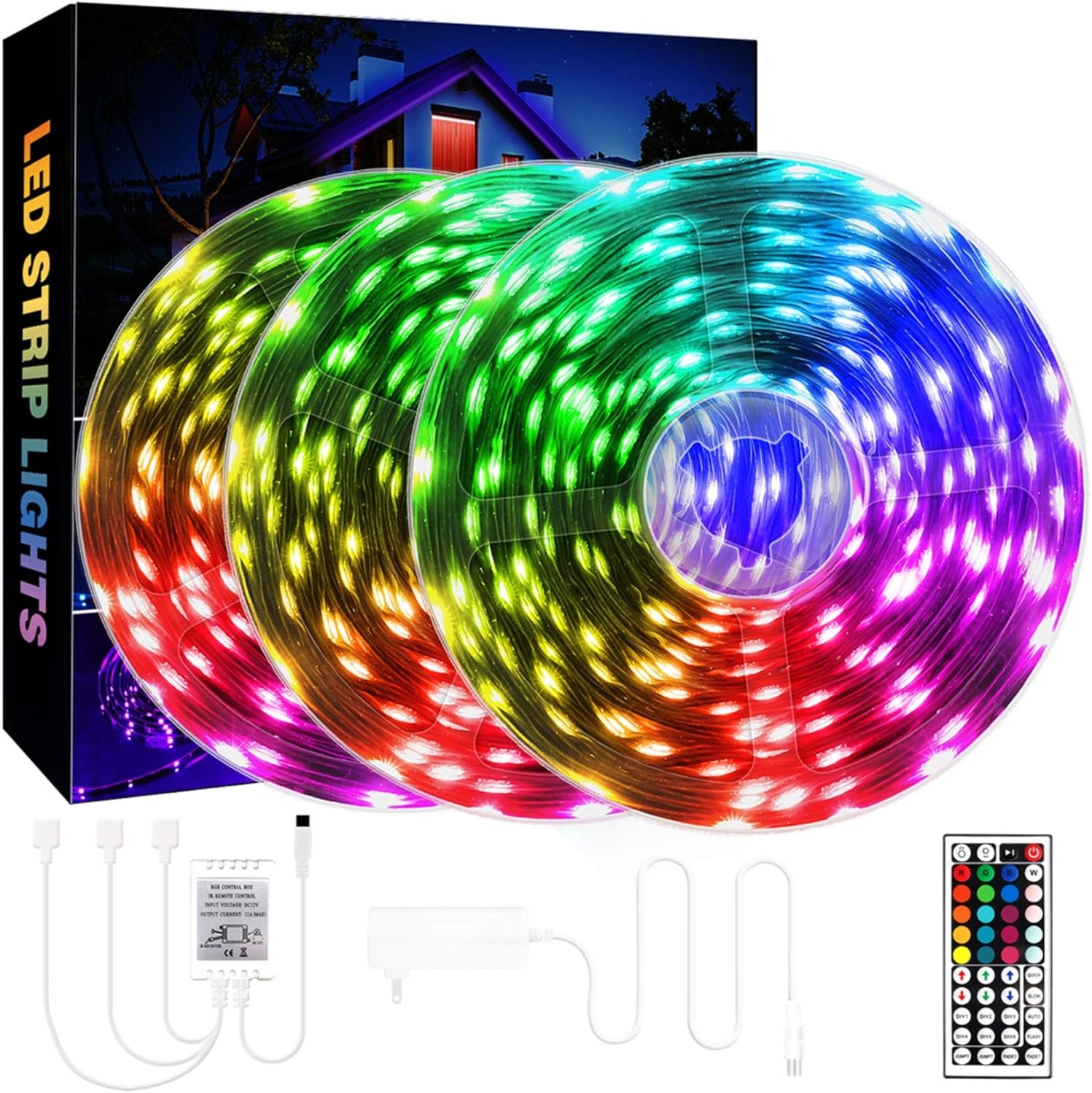 75ft QZYL RGB LED Strip Lights for Bedroom - 3 Pack Multicolor Lighting
