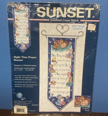 VINTAGE Sunset Night Time Prayer Banner Counted Cross Stitch Kit #13682, NEW NOS
