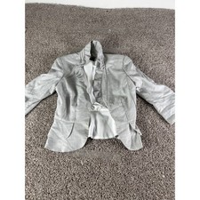White House Black Market Gray Ruffle Front Peplum Blazer Jacket Size 2 RN 111459