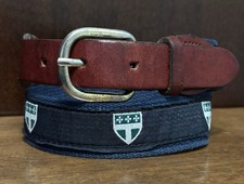 Cape Cod Belt Co Leather Ends Trinity Ribbon Sz XS/26 1-1/4 Wide Brass Bkl GUC