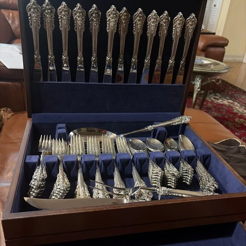 Wallace Grande Baroque Sterling 75 Pieces Flatware  Service Set for 12