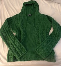 Vintage Ralph Lauren Cable Knit Hooded Sweater Green Knit Long Sleeve