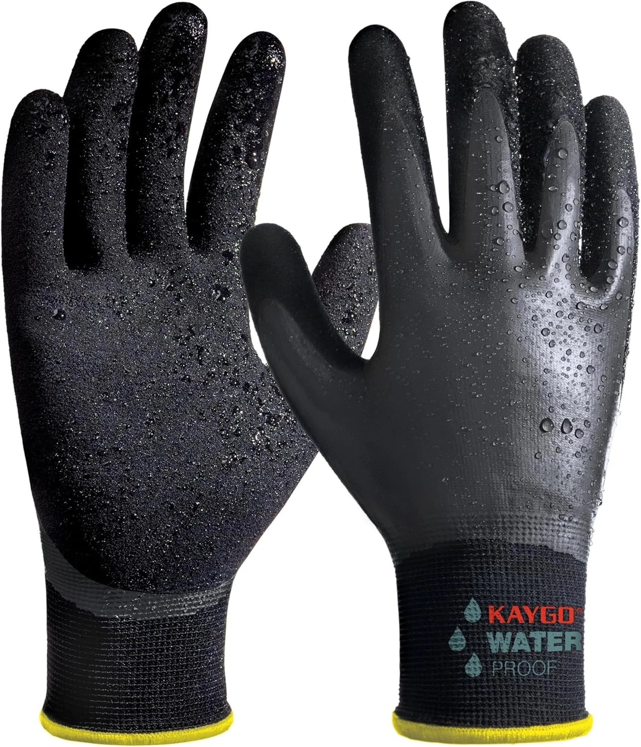 KAYGO Waterproof Work Gloves for Men and Women, Large (Pack of 3), Black