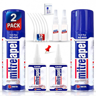 MITREAPEL CA Glue with Activator Kit 2X3.5Oz-2X13.5Fl Oz Instant Bond Profession
