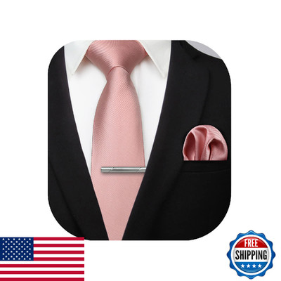 HISDERN Men Blush Pink Woven Silk Tie Business Wedding Rose Gold 3.35''x59''