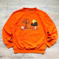 Vintage Halloween Sweatshirt Small Haunted House Pumpkin Graveyard Embroidered