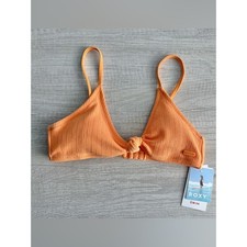 Roxy Juniors' Orange Textured Aruba Knot-Front Bralette Bikini Top Size Small