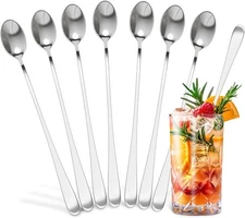 Ice Tea Spoons Long Stainless Steel Set of 8 – 9″ Iced Silver 